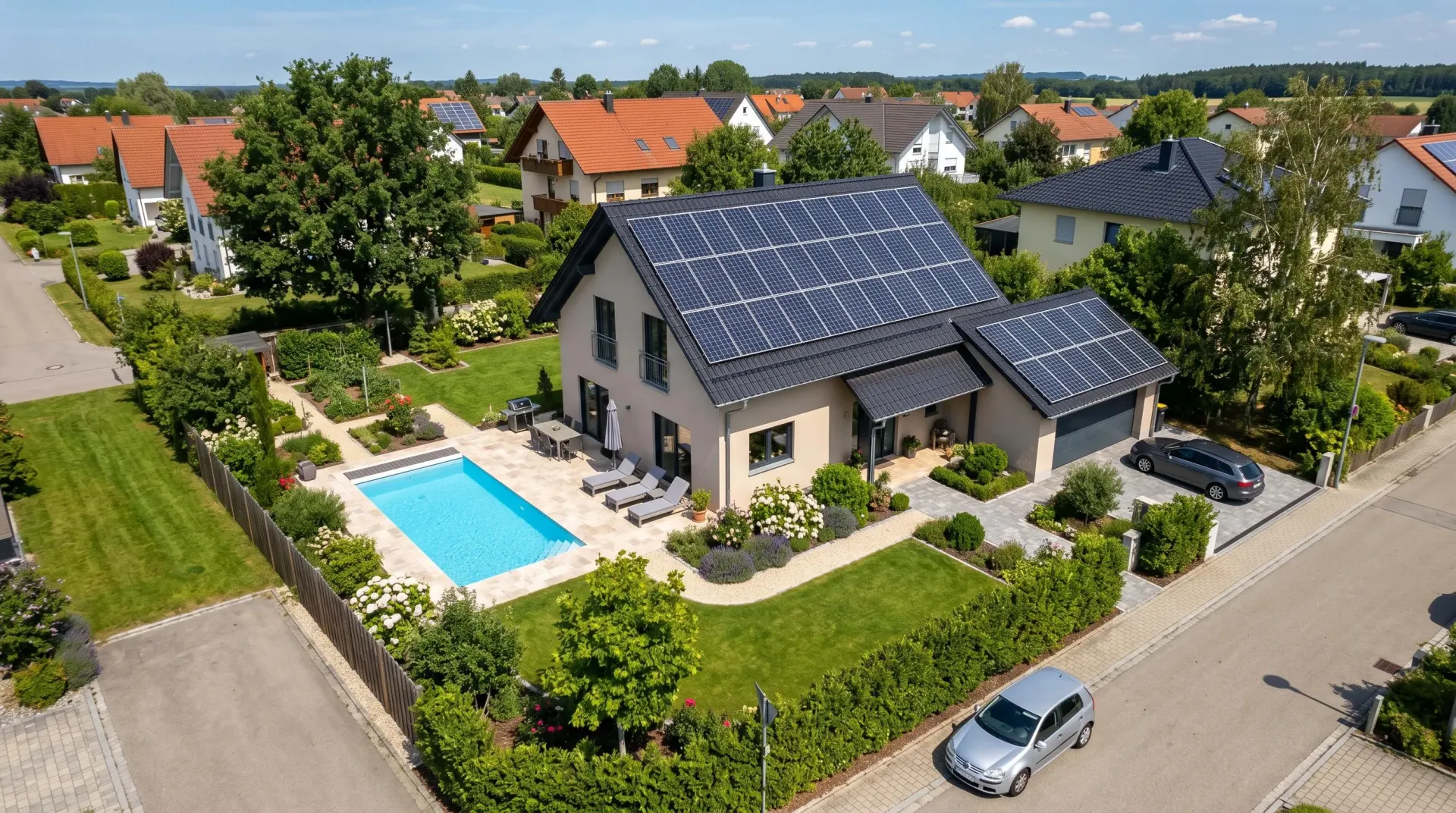 Fertige Solaranlage aus der Luft